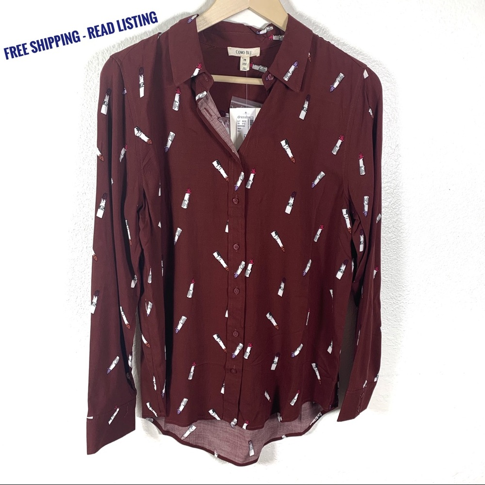 Como Blu Burgundy. Lip Stick Top Siz M Stylish